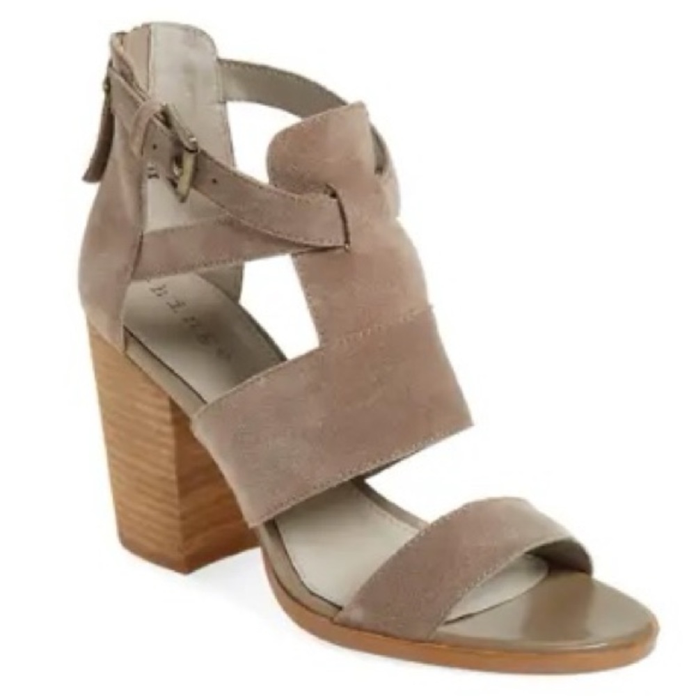 Hinge ‘Cora’ Taupe Suede Block Heel Sandals Size 9